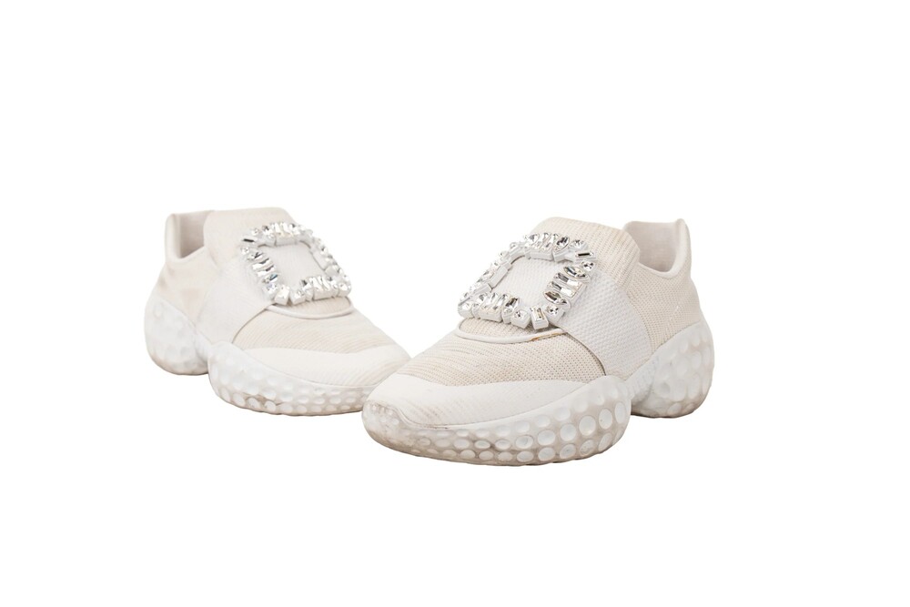 Roger Vivier White Trainers with Crystal Embellishments Shoes Size 36.5